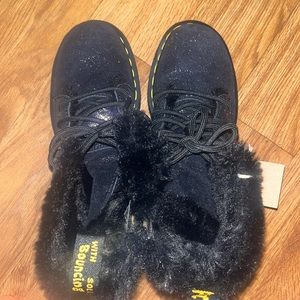 DR. MARTENS JADON Distressed Metallic Leather Fur Lined Lugg Platform Boots